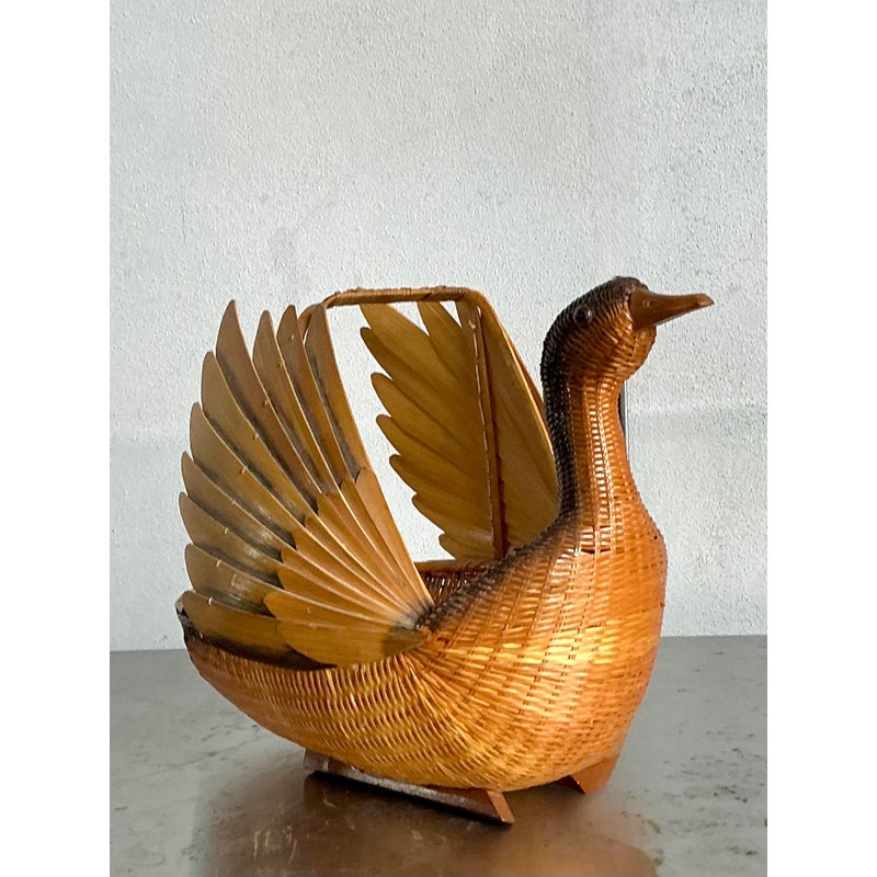 Vintage Shanghai Handicrafts Weave Duck Basket - Side view