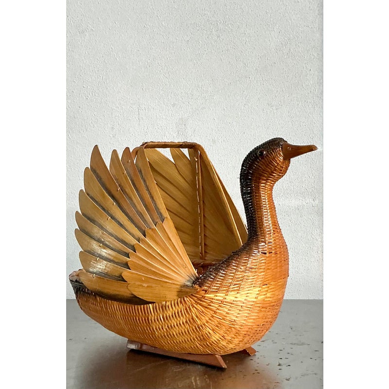Vintage Shanghai Handicrafts Weave Duck Basket - Back view