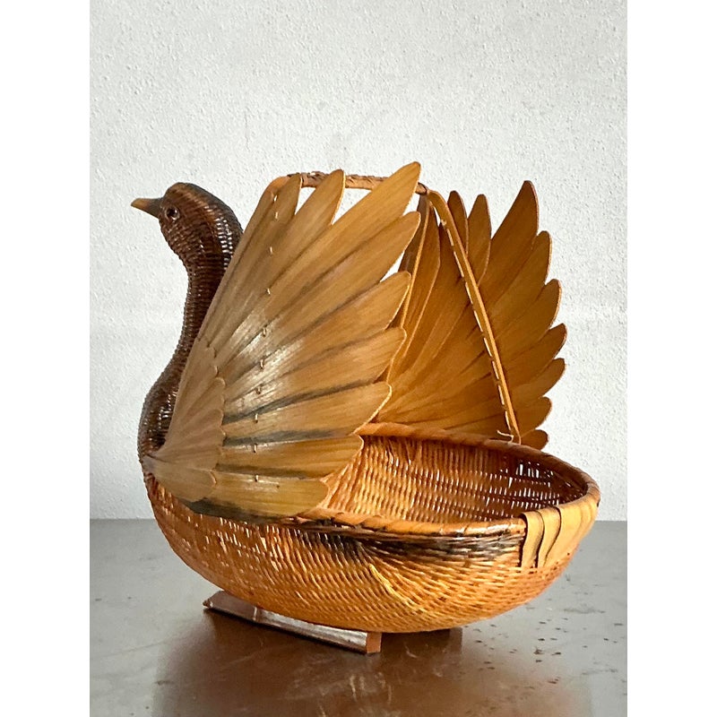 Vintage Shanghai Handicrafts Weave Duck Basket - Top view