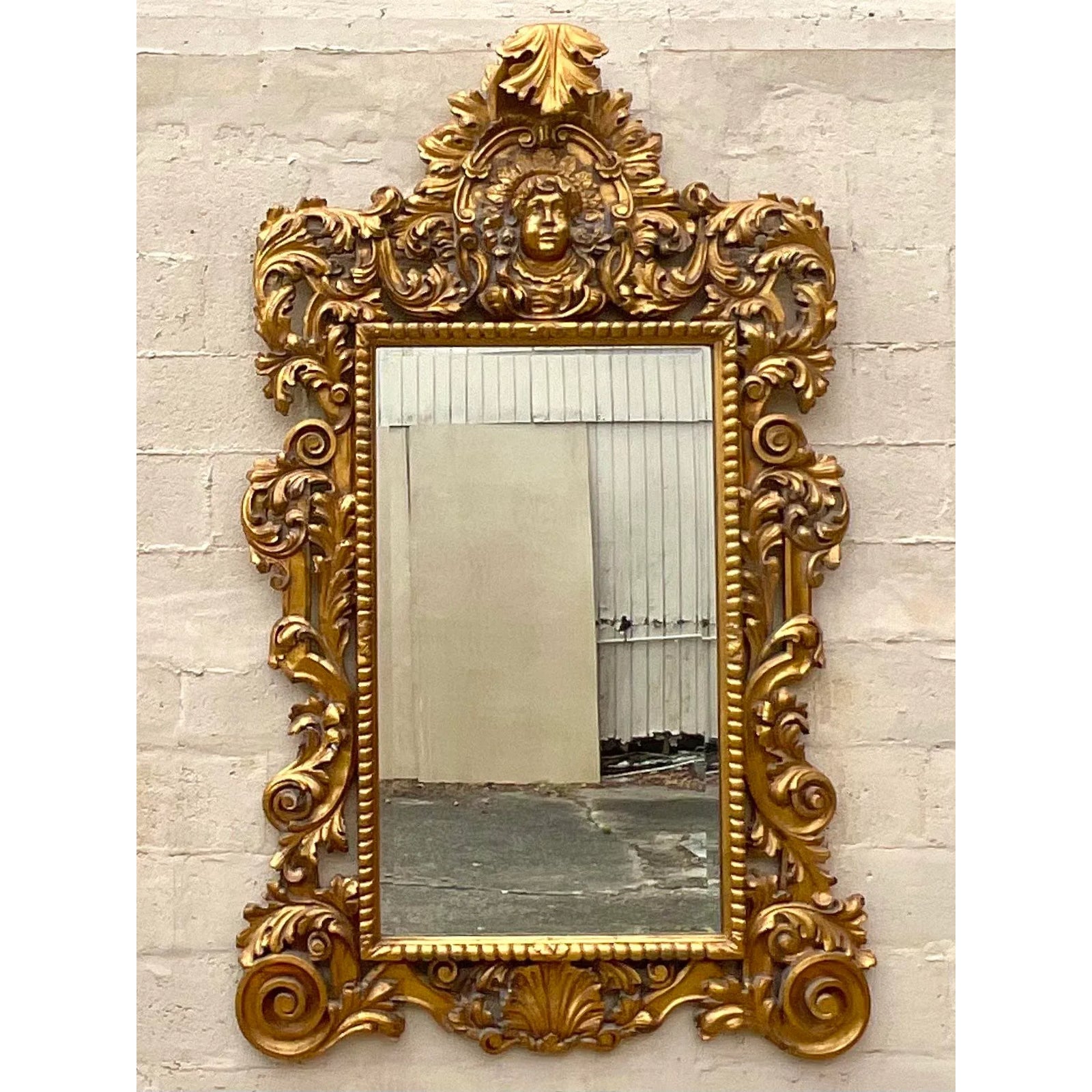 Vintage Boho Monumental Carved Gilt Mirror - Detail view