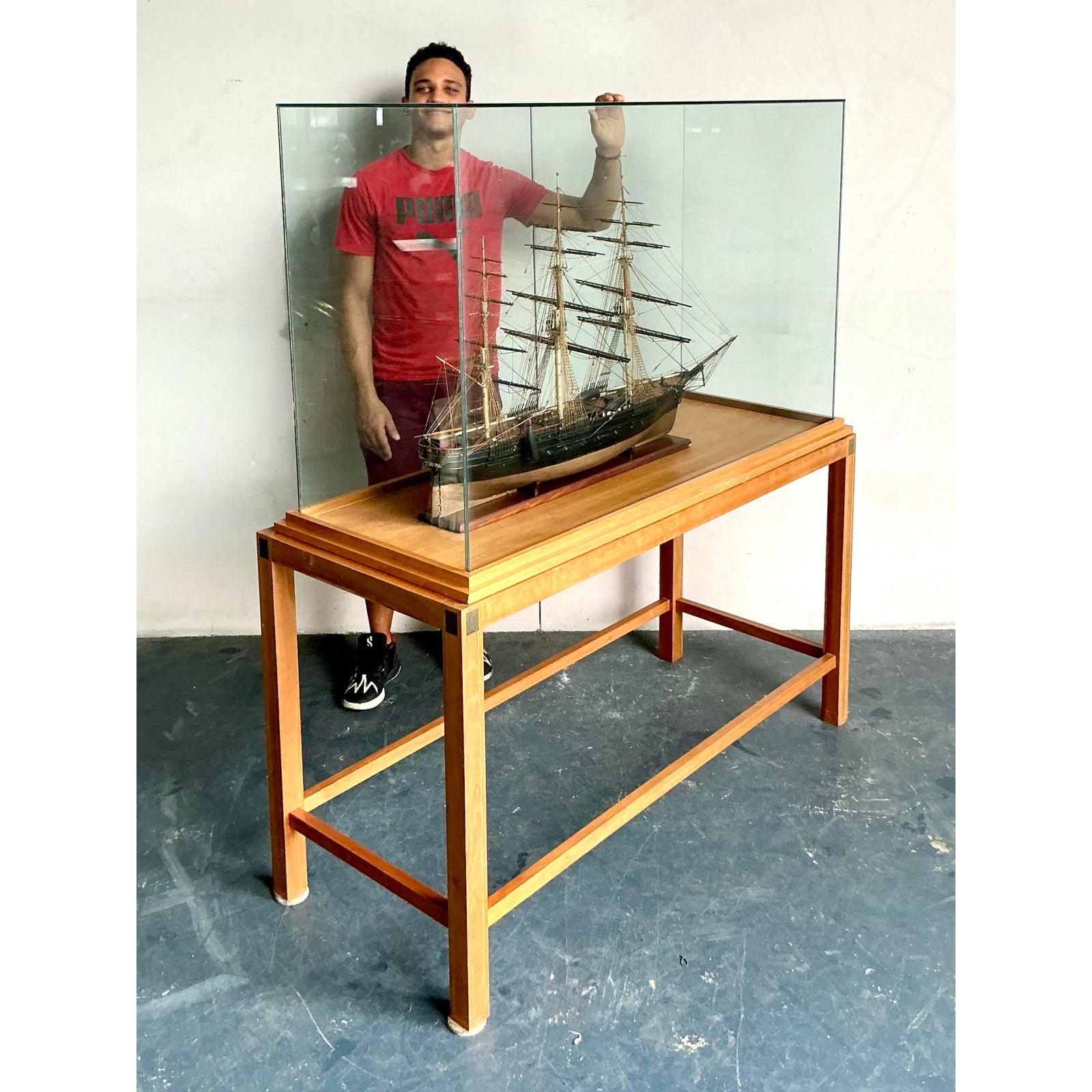 Vintage Coastal Scale Model of Clipper Ship - Side view