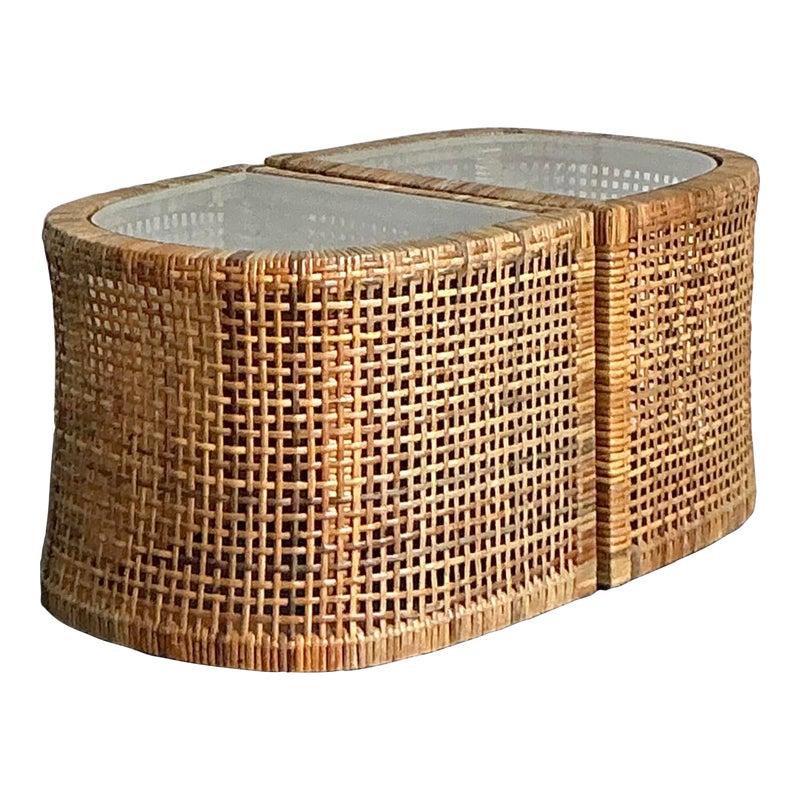 Vintage Boho Woven Rattan Side Tables - Set of 2