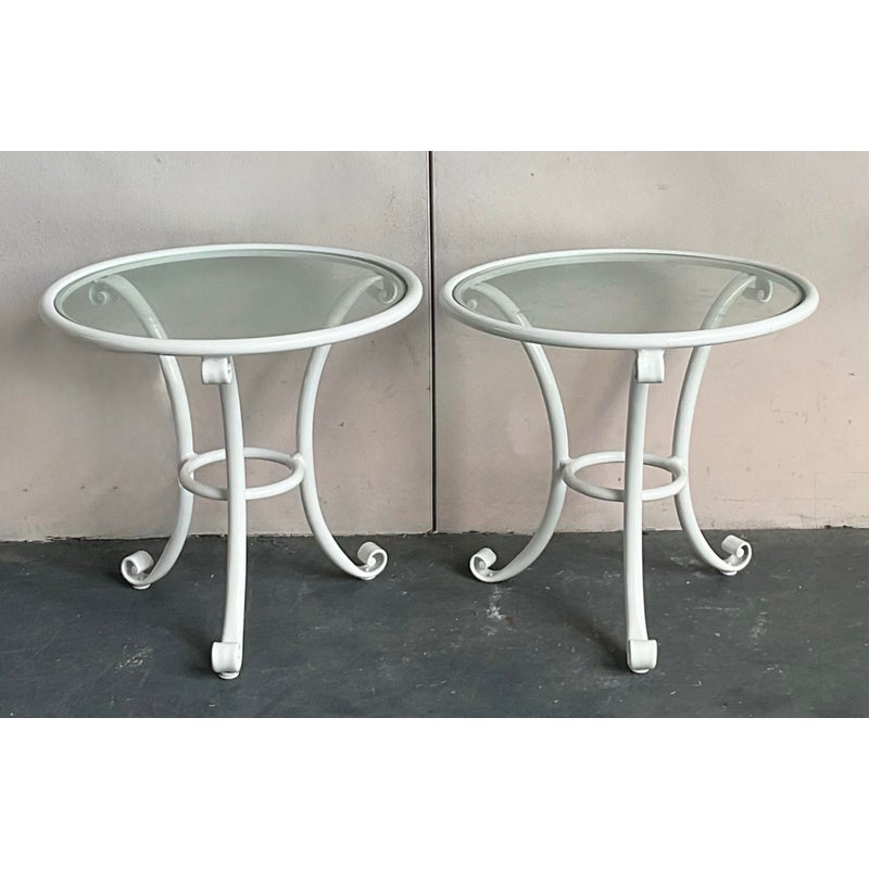 Vintage Regency Cast Aluminum Outdoor Scroll Side Tables - A Pair - Back view