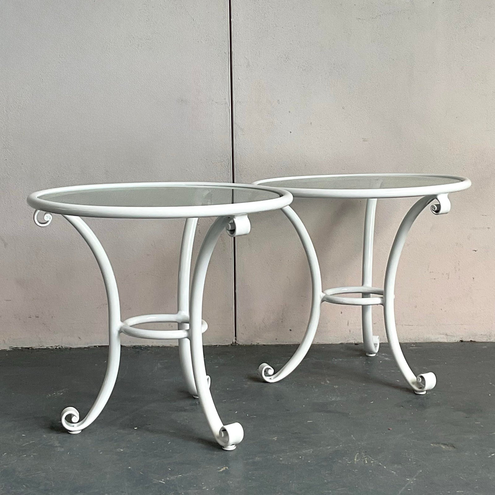 Vintage Regency Cast Aluminum Outdoor Scroll Side Tables - A Pair - Detail view
