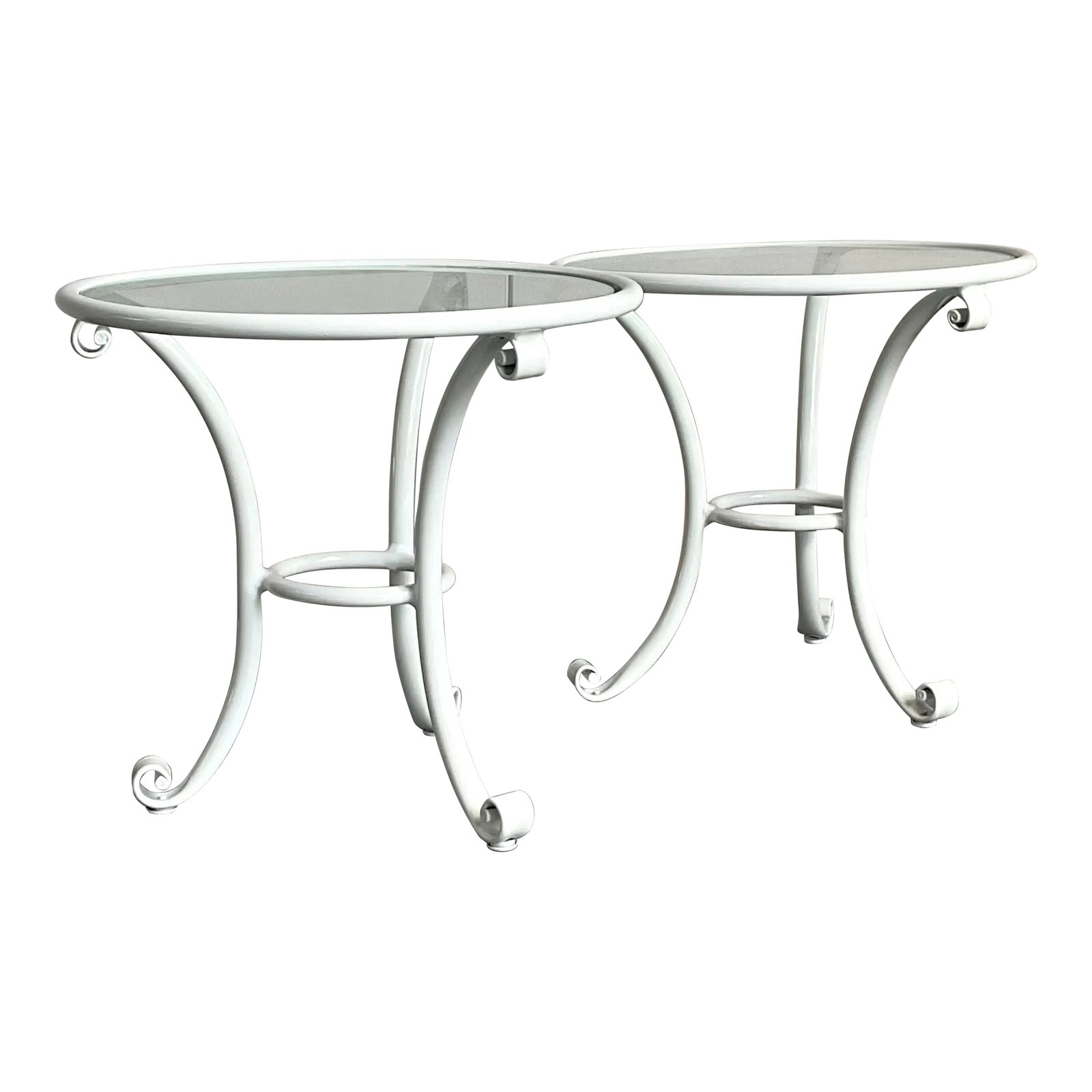 Vintage Regency Cast Aluminum Outdoor Scroll Side Tables - A Pair