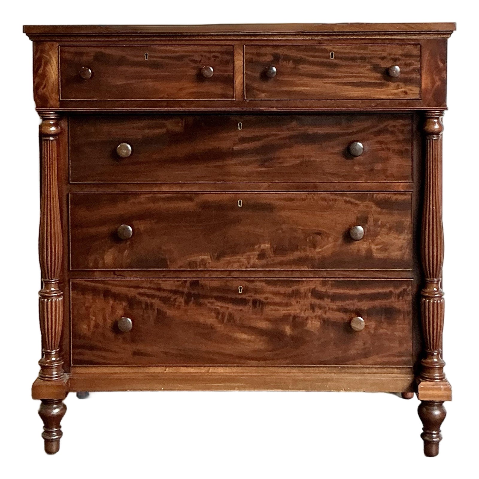 Vintage Federal Flame Mahogany Tall Chest of Drawers