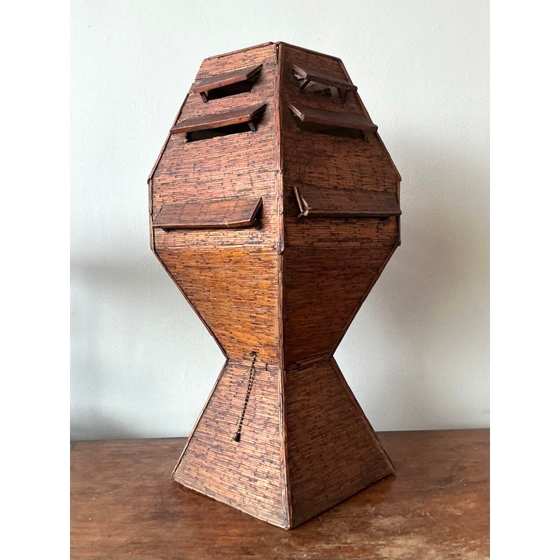 Vintage Boho Folk Art Match Stick Lamp - Detail view