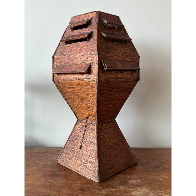Vintage Boho Folk Art Match Stick Lamp - Back view