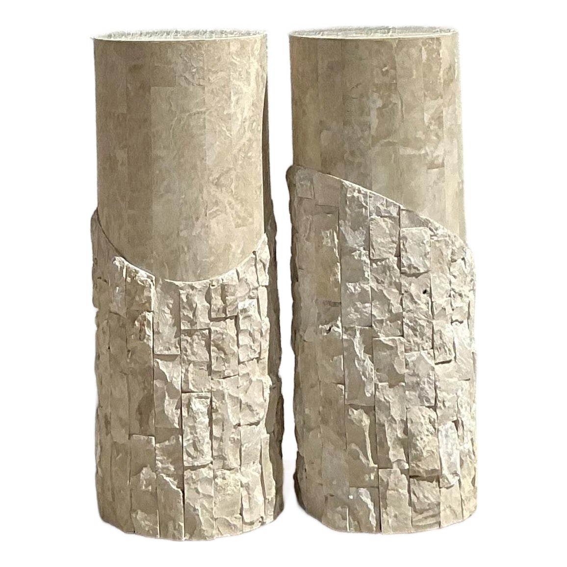 Vintage Boho Tessellated Stone Pedestals - A Pair