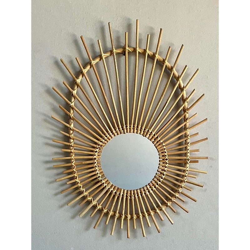 Vintage Boho Rattan Rays Mirror - Detail view