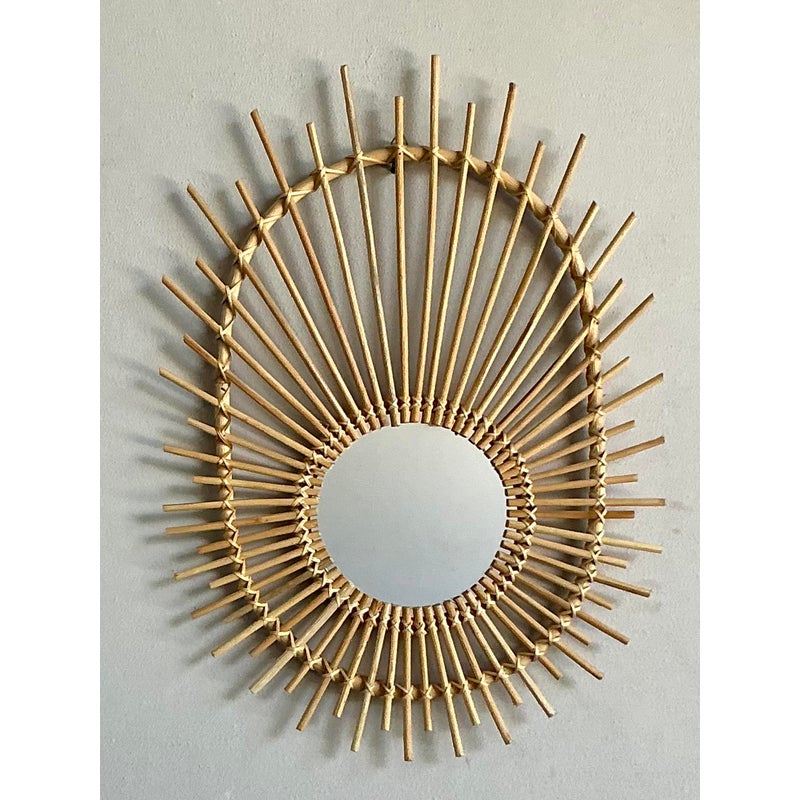 Vintage Boho Rattan Rays Mirror - Side view