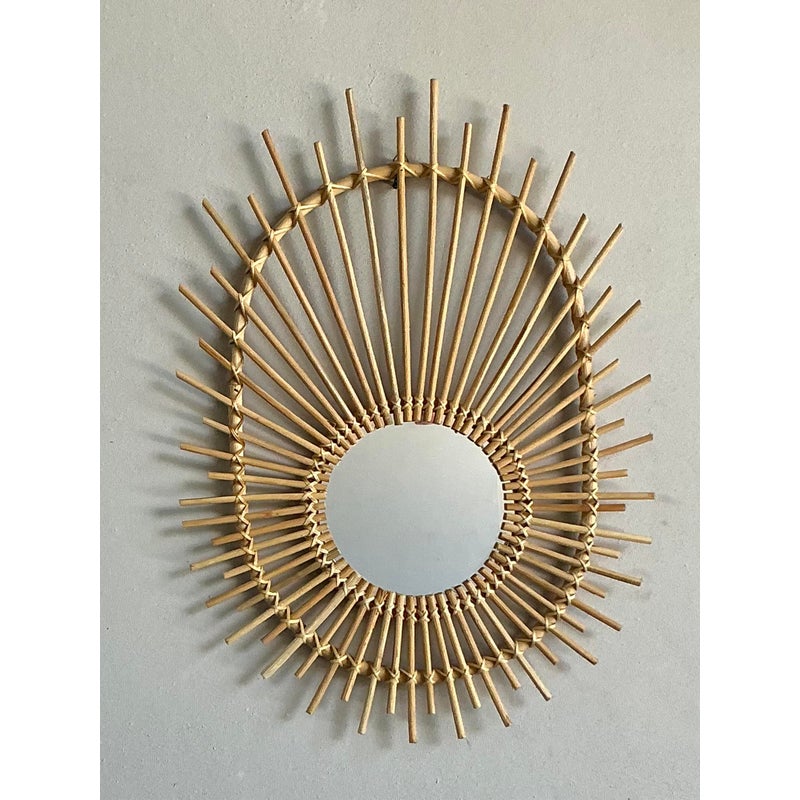 Vintage Boho Rattan Rays Mirror - Top view