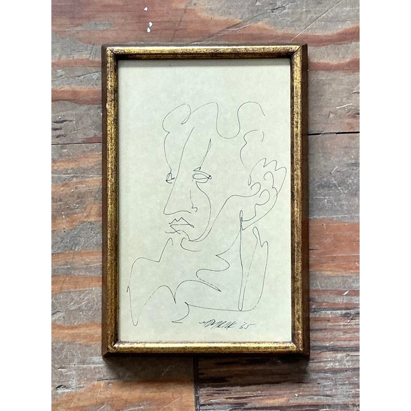 Vintage Boho Original Sketch of Man - Top view