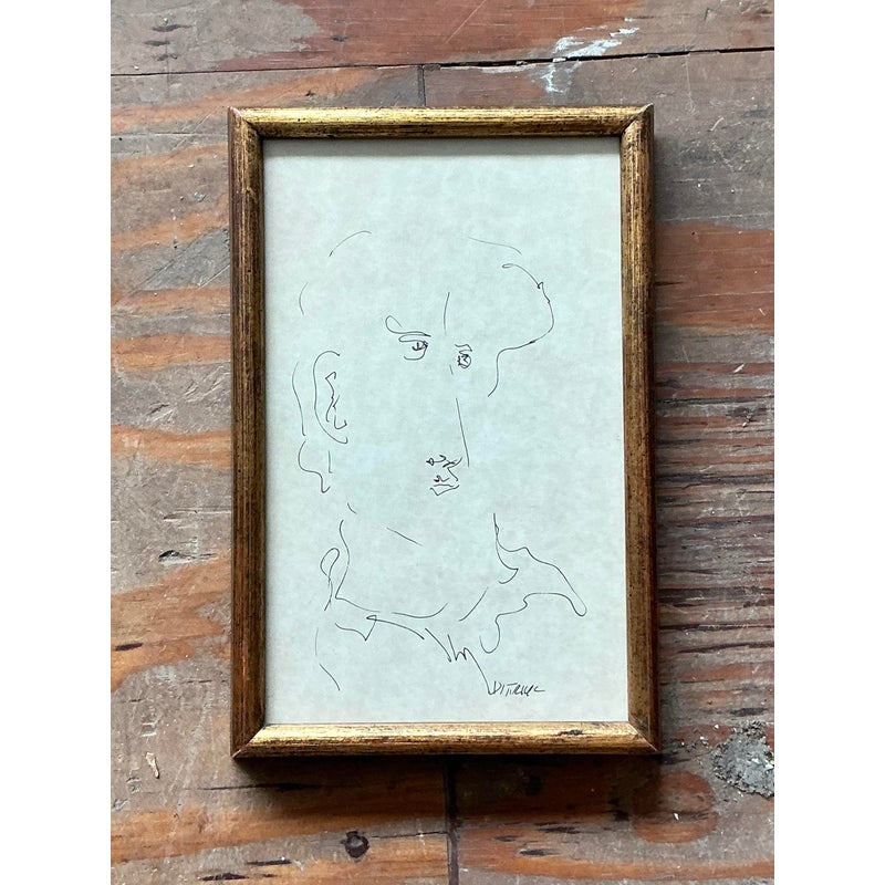 Vintage Boho 1964 Original Sketch of Man - Back view