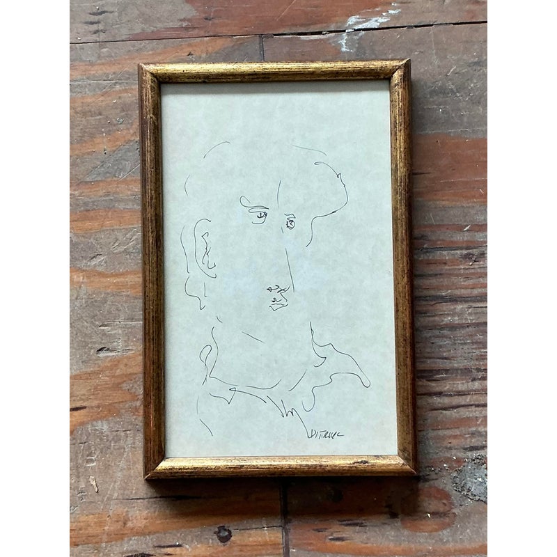 Vintage Boho 1964 Original Sketch of Man - Side view