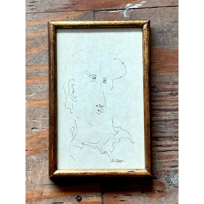 Vintage Boho 1964 Original Sketch of Man - Detail view