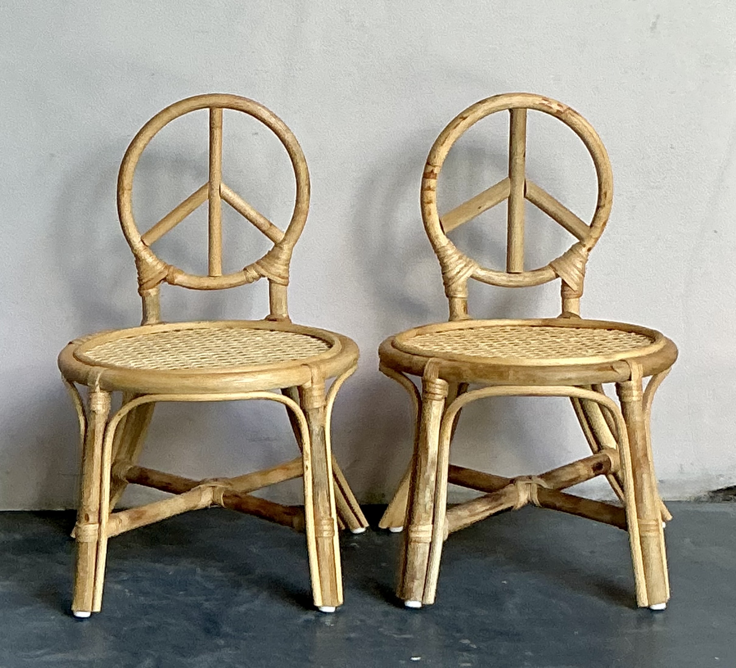 Vintage Boho Rattan Children’s Peace Chair - A Pair - Detail view