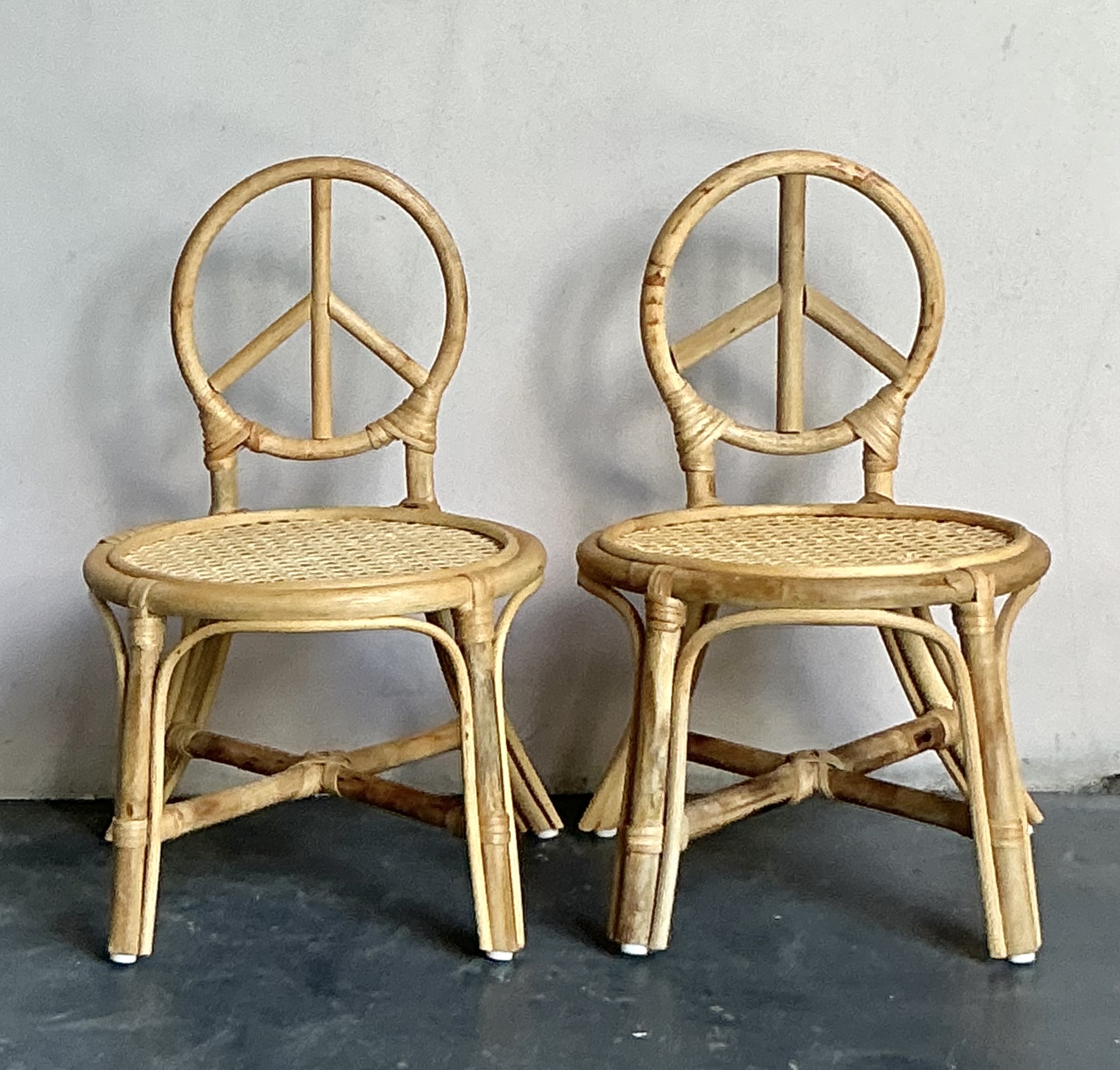 Vintage Boho Rattan Children’s Peace Chair - A Pair - Side view