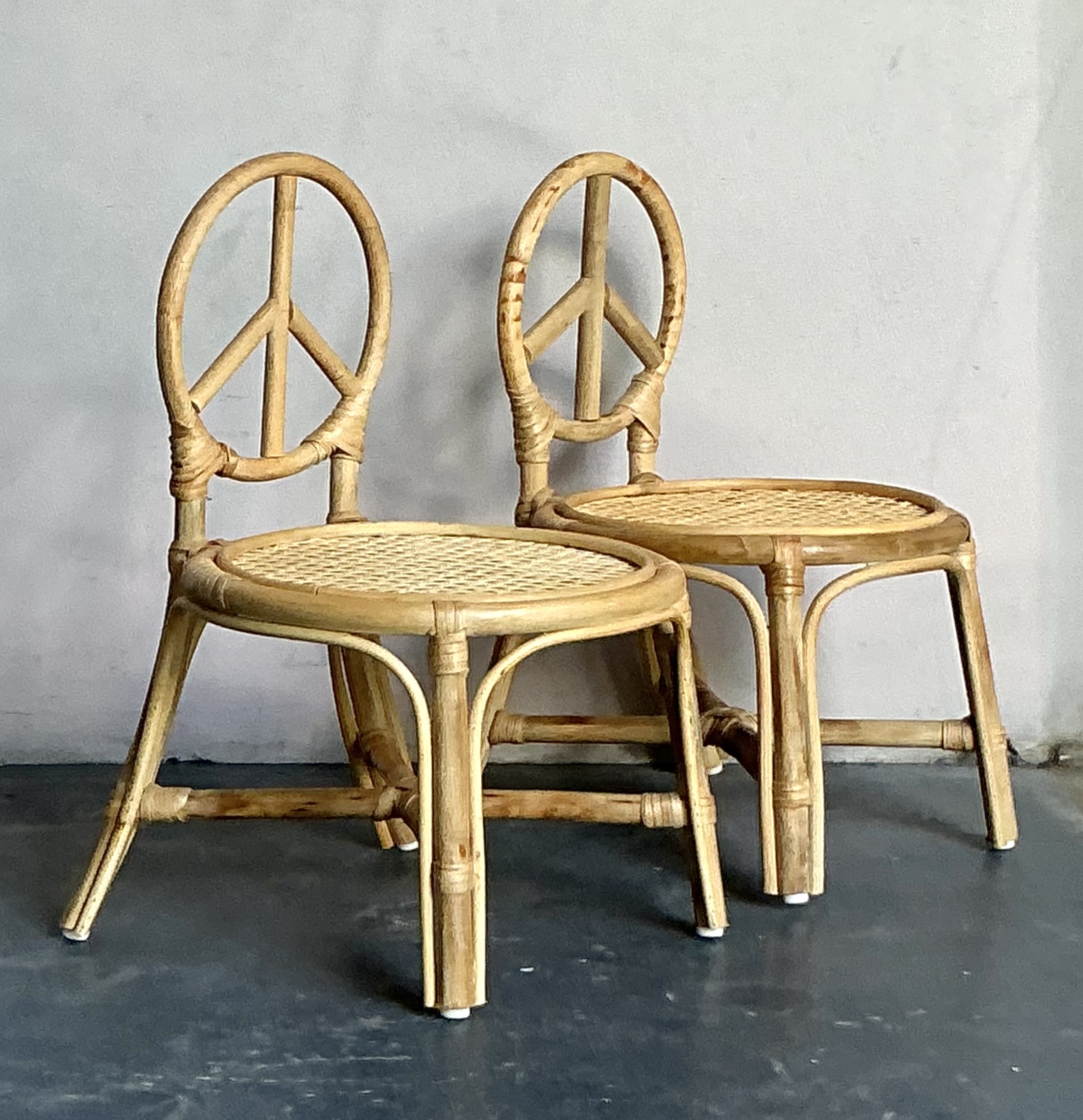 Vintage Boho Rattan Children’s Peace Chair - A Pair - Back view