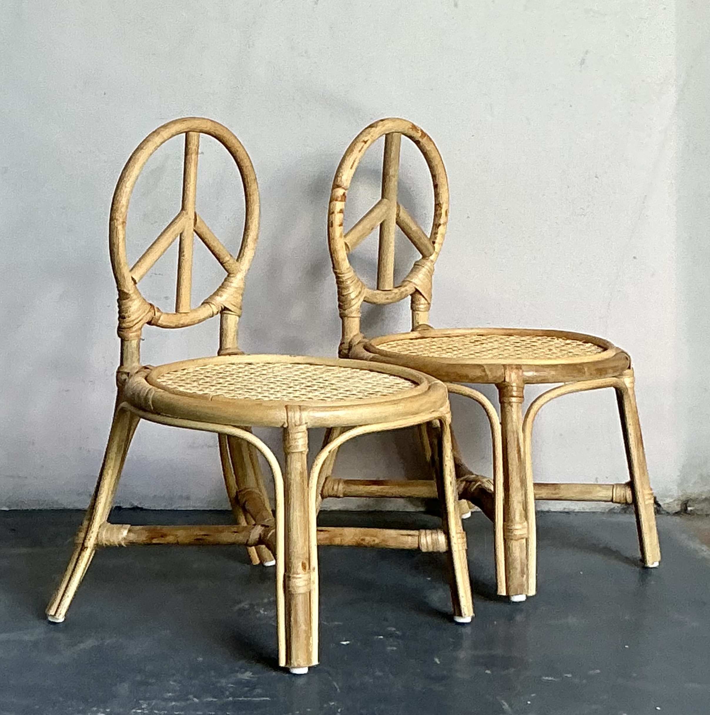 Vintage Boho Rattan Children’s Peace Chair - A Pair - Top view