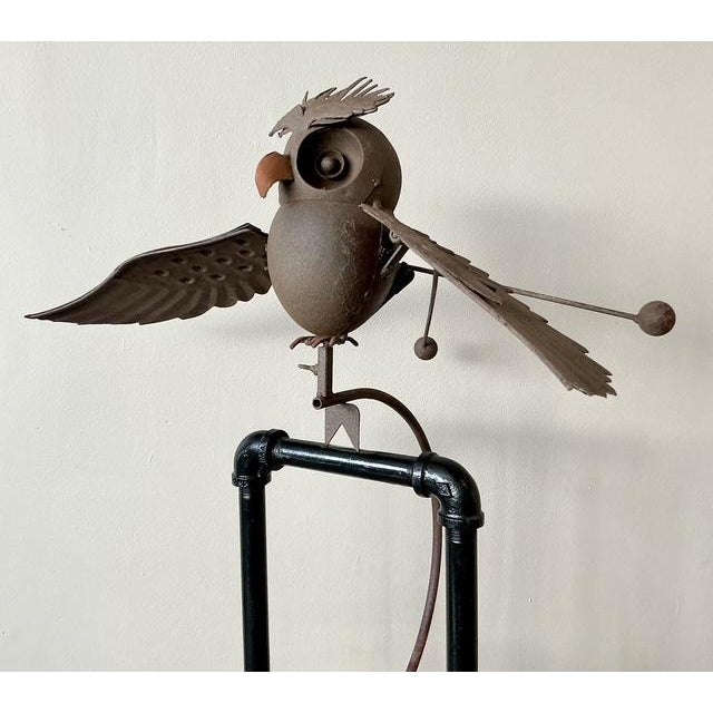 Vintage Boho Kinetic Metal Owl Sculpture - Top view