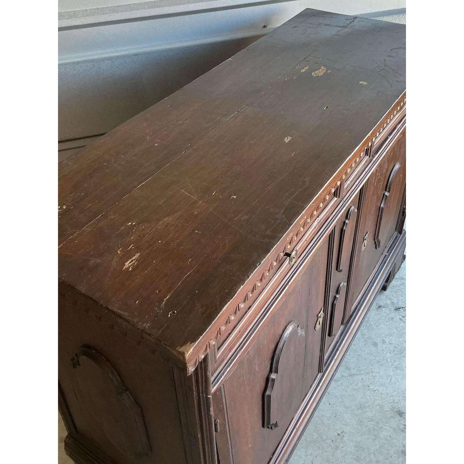Vintage Boho 18 Century Tuscan Walnut Buffet - Top view