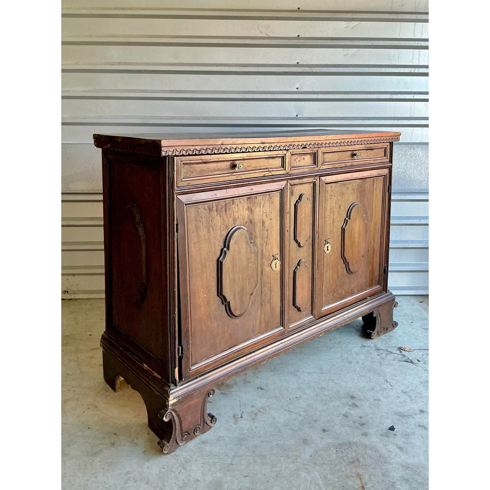Vintage Boho 18 Century Tuscan Walnut Buffet - Back view