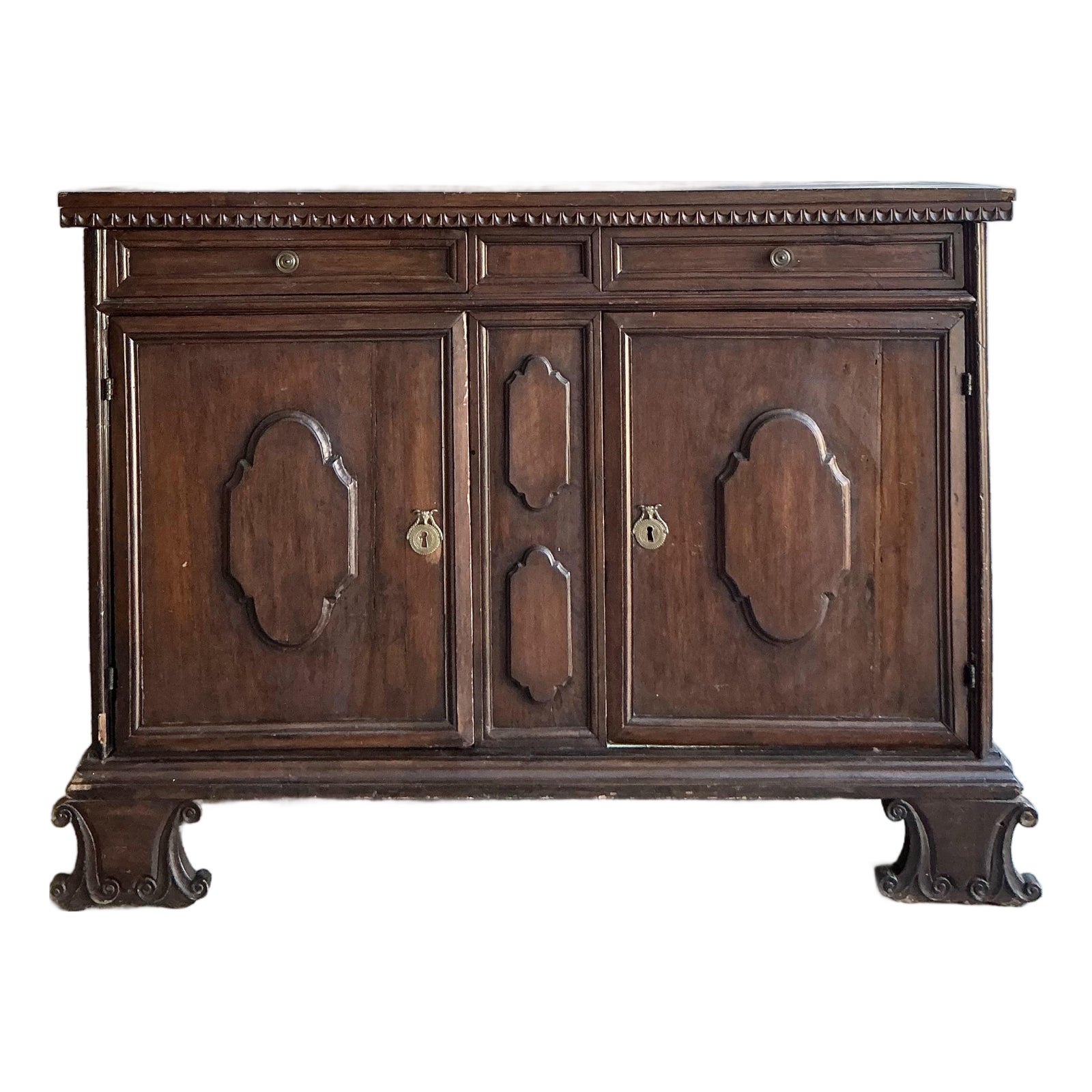 Vintage Boho 18 Century Tuscan Walnut Buffet