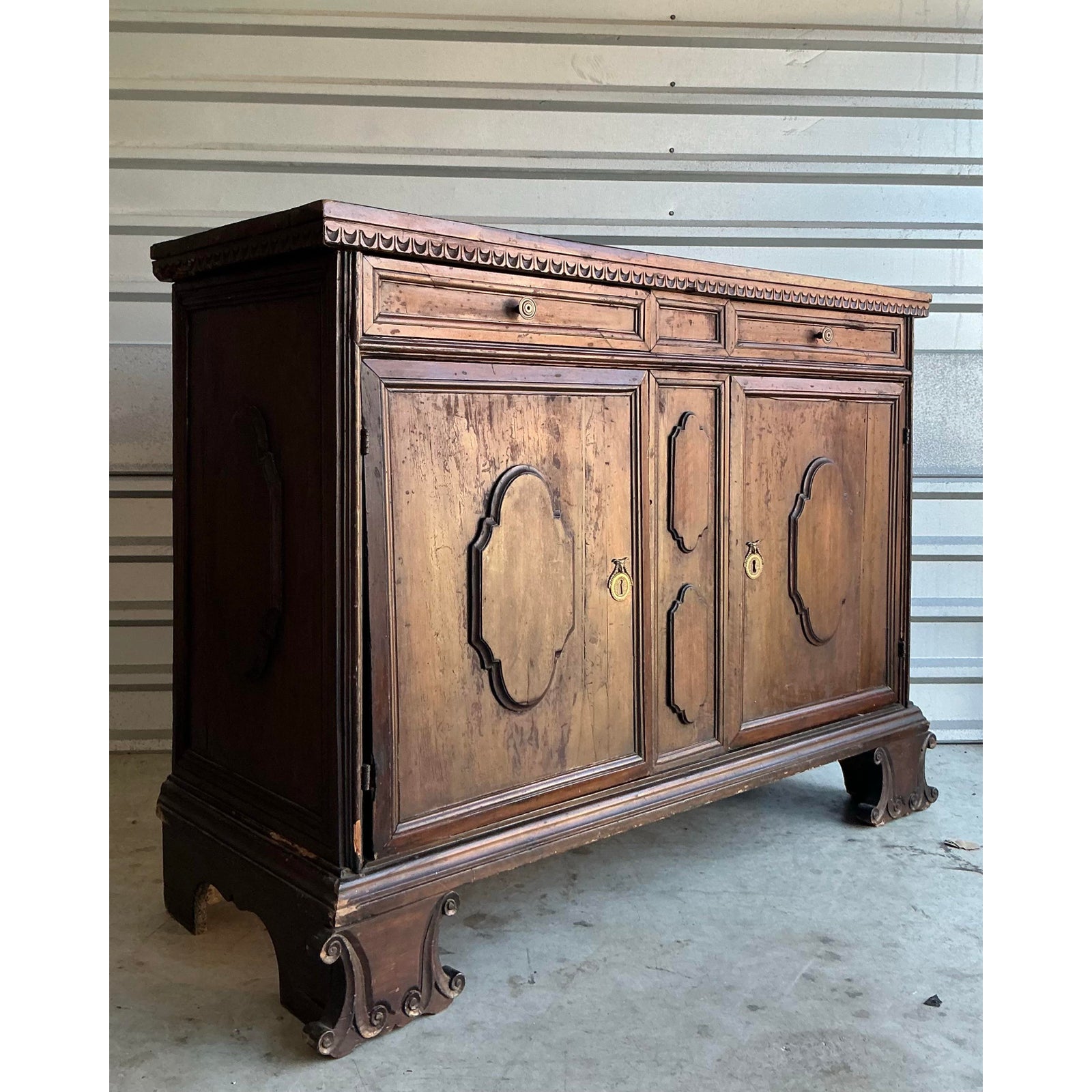 Vintage Boho 18 Century Tuscan Walnut Buffet - Side view