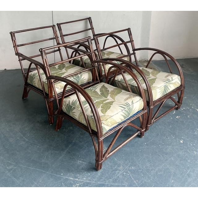 Vintage Boho 1940s Wicker Craft Bent Rattan Lounge Chairs - Set of 4 - Back view