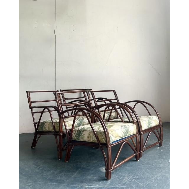 Vintage Boho 1940s Wicker Craft Bent Rattan Lounge Chairs - Set of 4 - Detail view