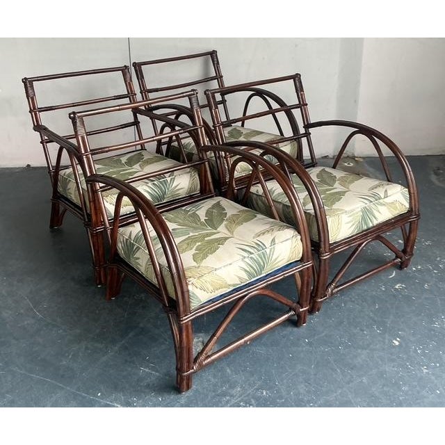 Vintage Boho 1940s Wicker Craft Bent Rattan Lounge Chairs - Set of 4 - Side view