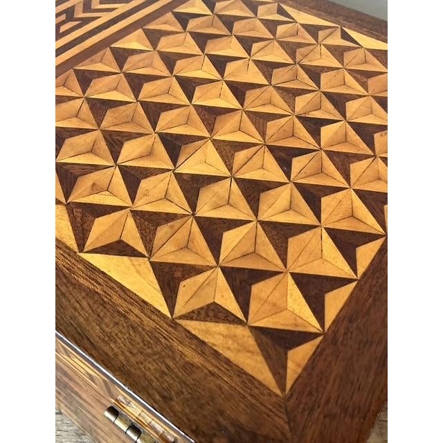 Vintage Boho Greek Key Marquetry Box - Top view