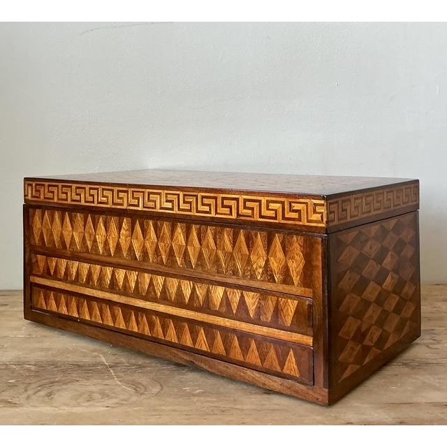 Vintage Boho Greek Key Marquetry Box - Side view