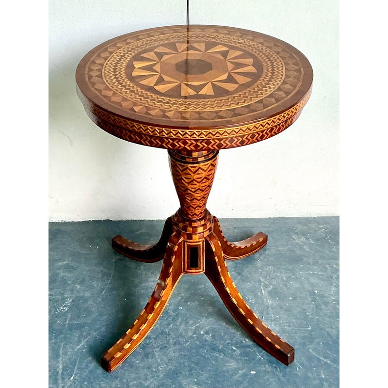 Vintage Boho Marquetry Wood Side Table - Detail view