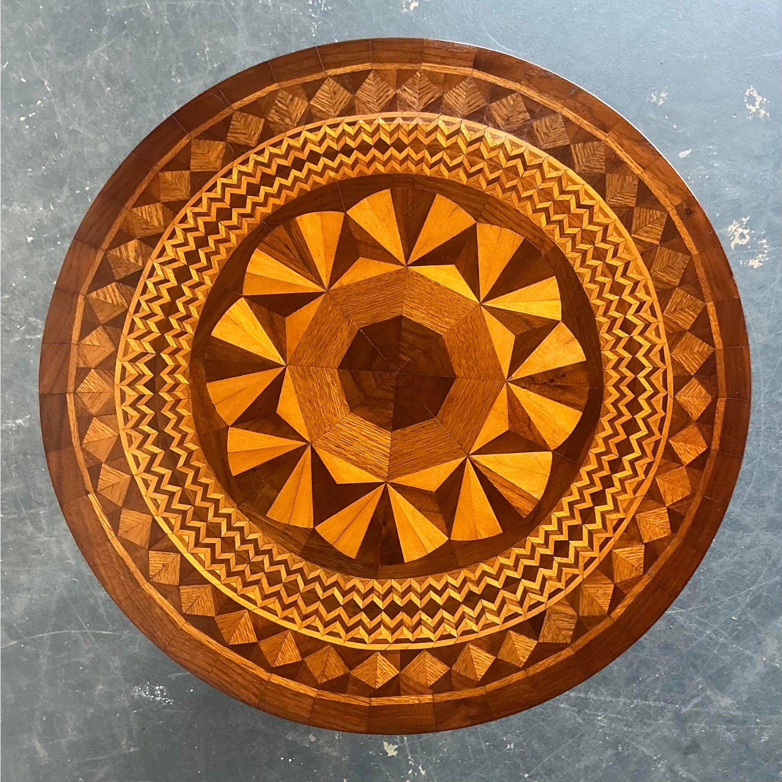 Vintage Boho Marquetry Wood Side Table - Top view
