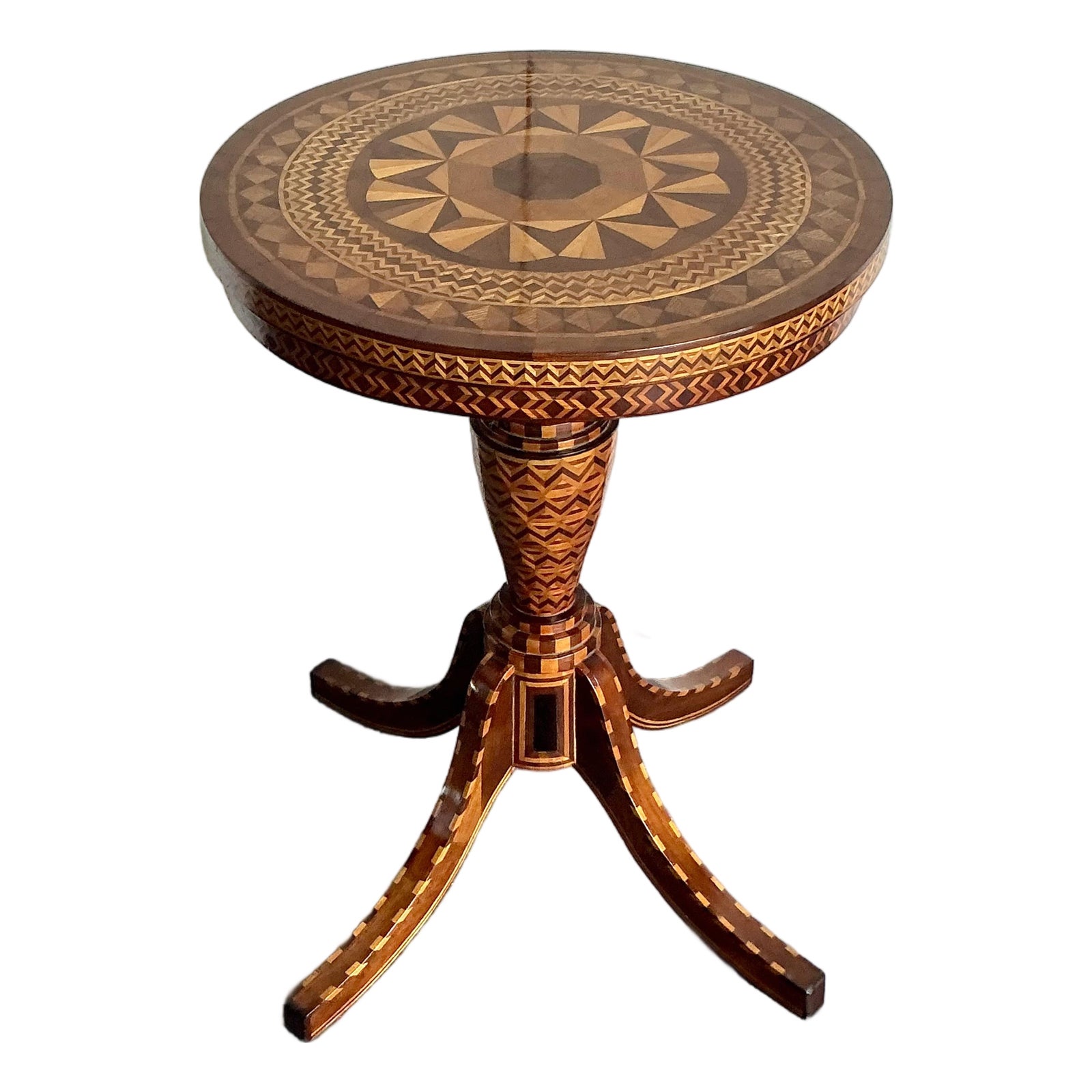 Vintage Boho Marquetry Wood Side Table