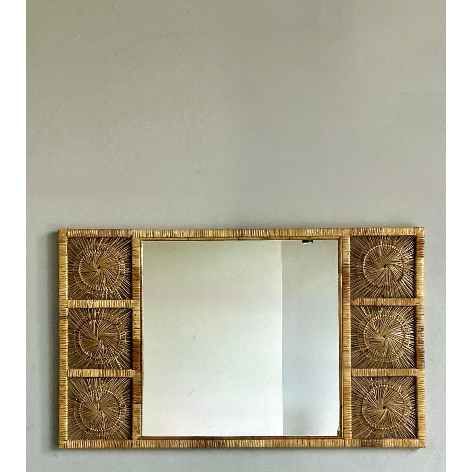 Vintage Boho Rattan Sunburst Mirror - Back view