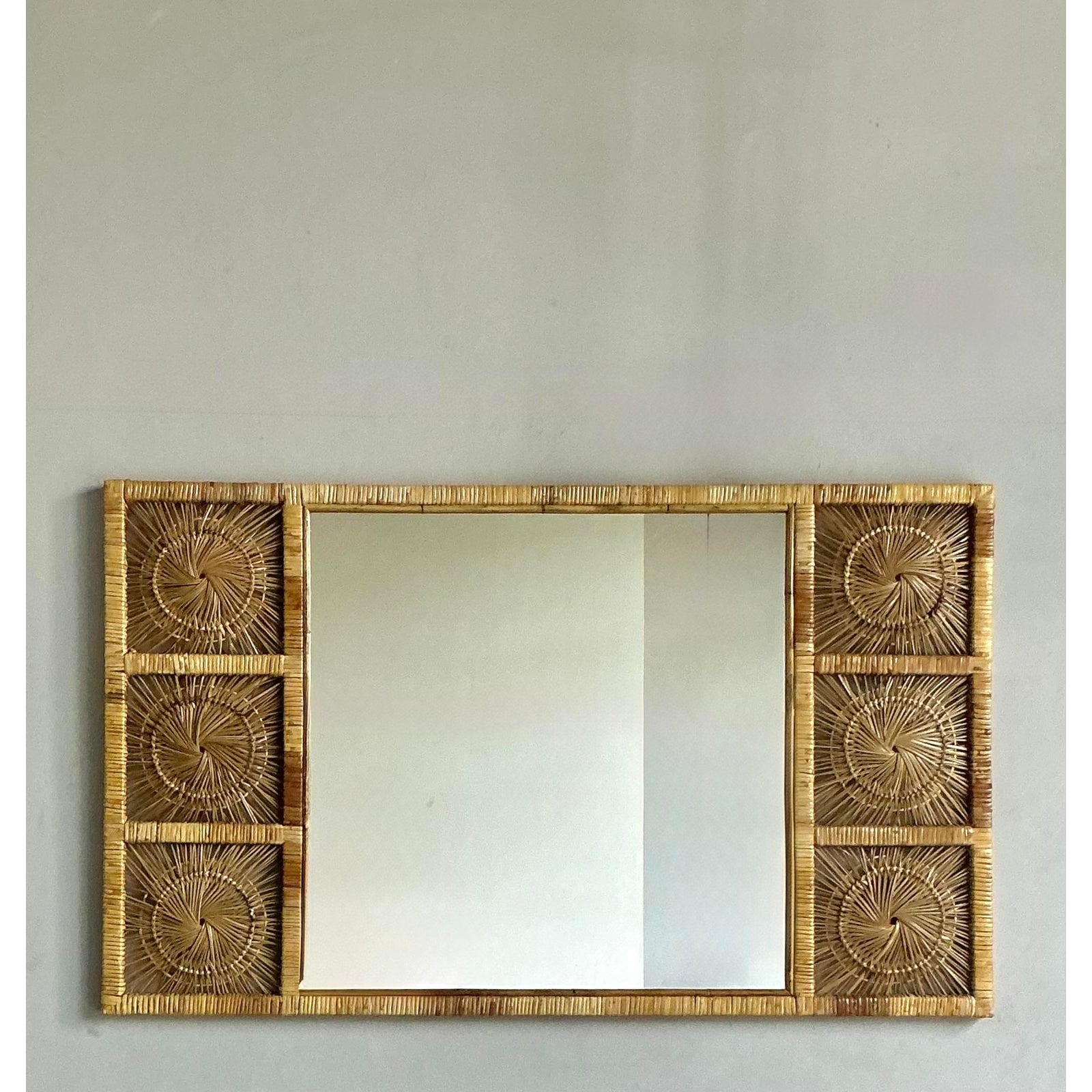 Vintage Boho Rattan Sunburst Mirror - Side view