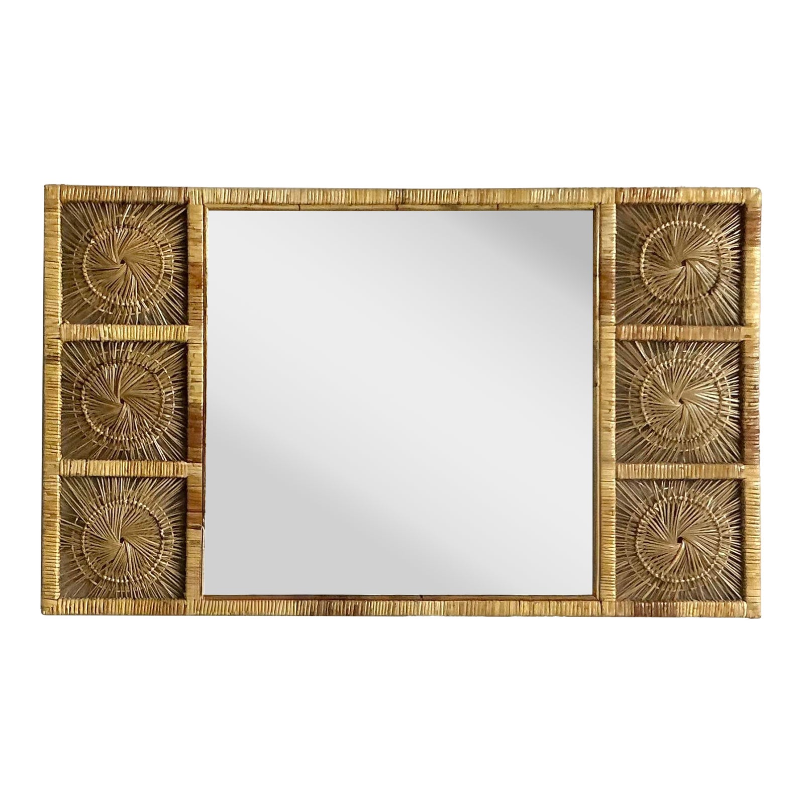 Vintage Boho Rattan Sunburst Mirror