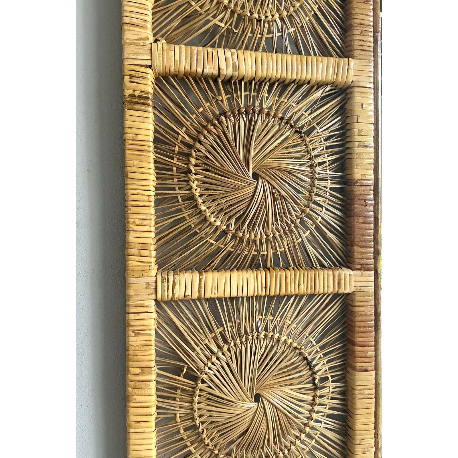 Vintage Boho Rattan Sunburst Mirror - Top view
