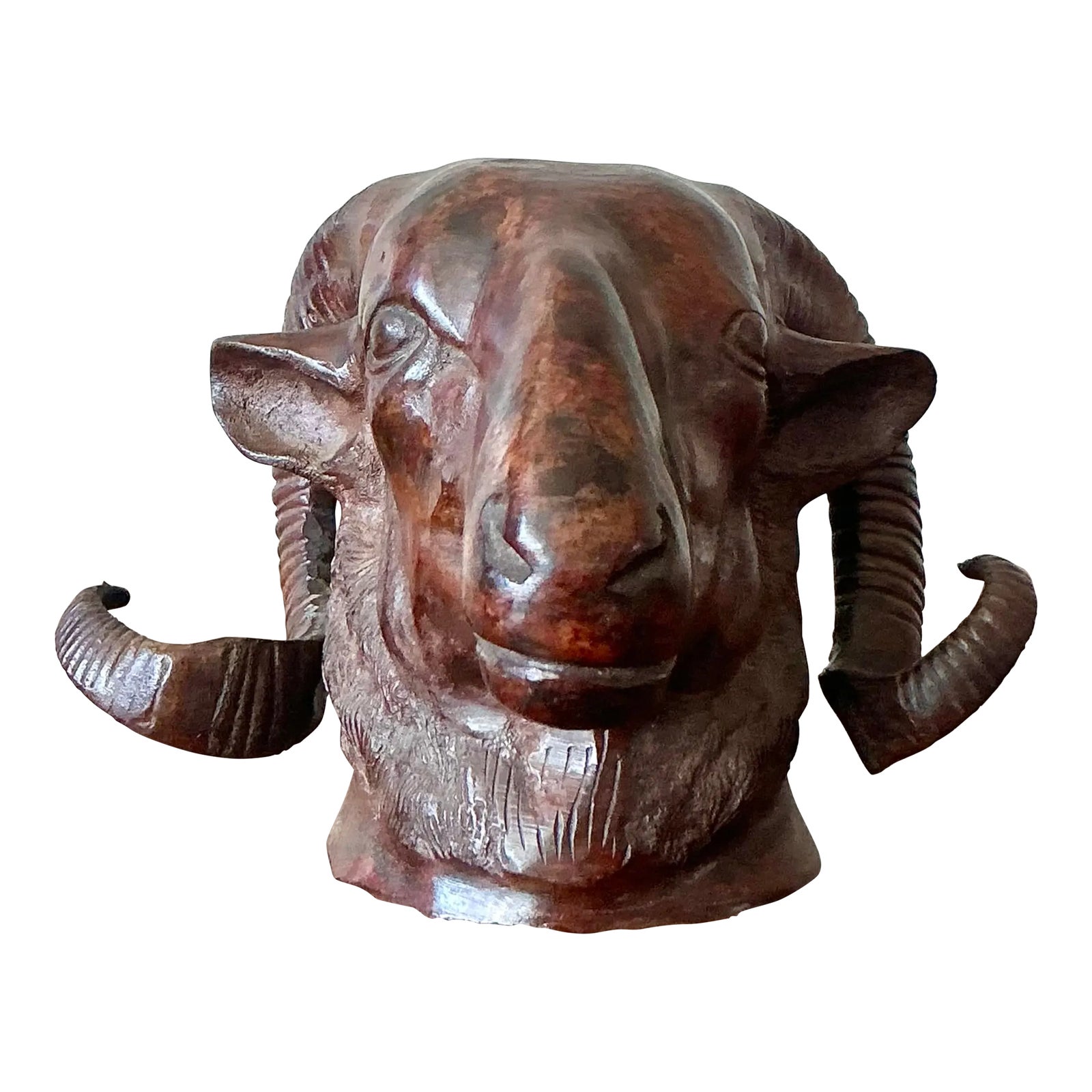 Vintage Boho Cast Bronze Rams Head