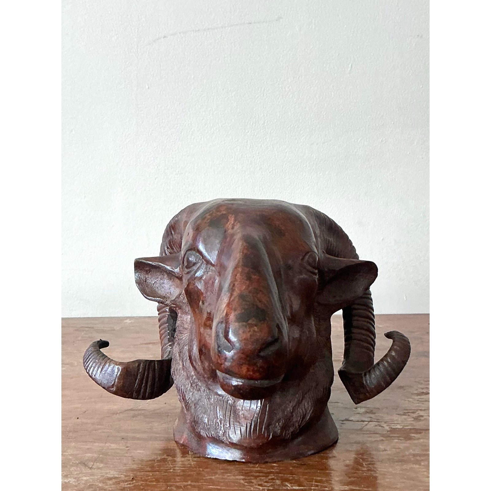 Vintage Boho Cast Bronze Rams Head - Back view