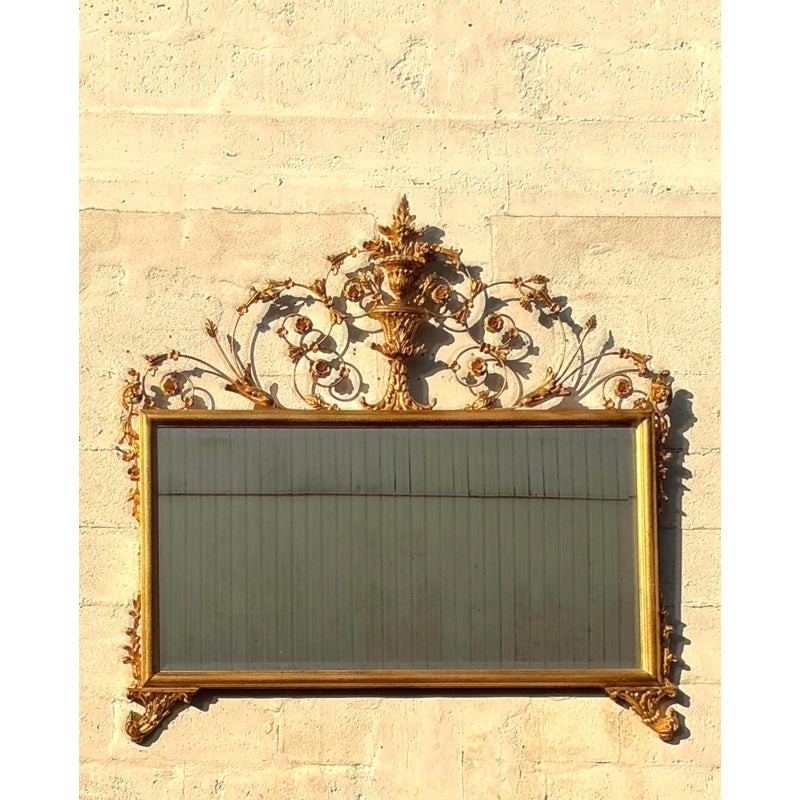 Vintage Regency Monumental Horizontal Gilt Vine Mirror - Top view