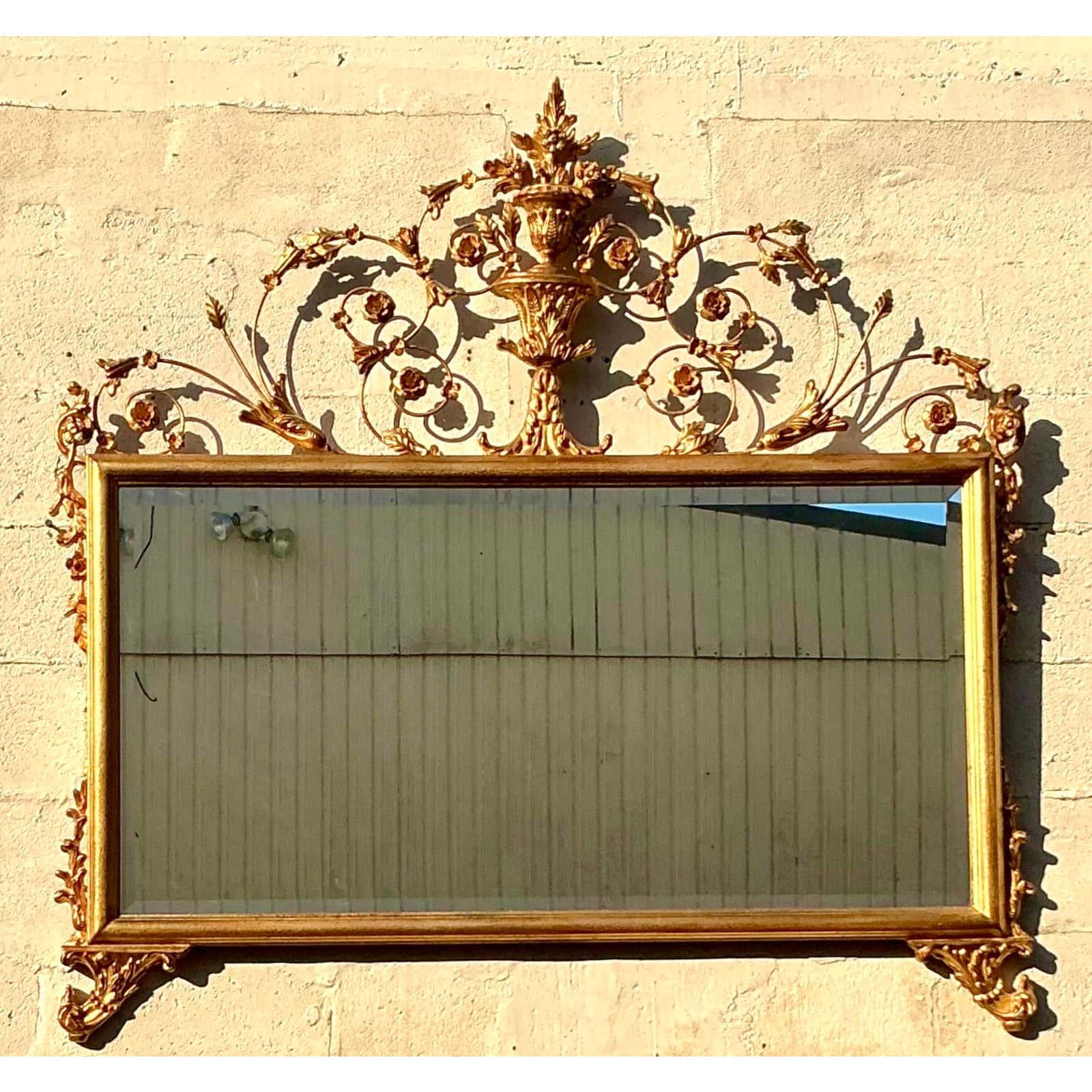 Vintage Regency Monumental Horizontal Gilt Vine Mirror - Detail view
