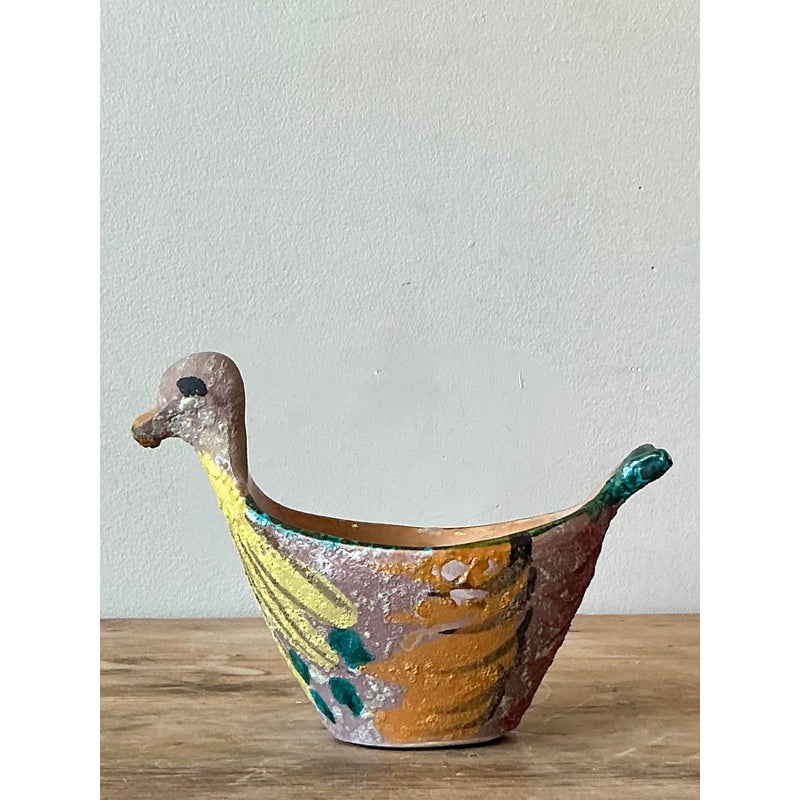 Vintage Boho Hand Painted Bird Bowl - Back view