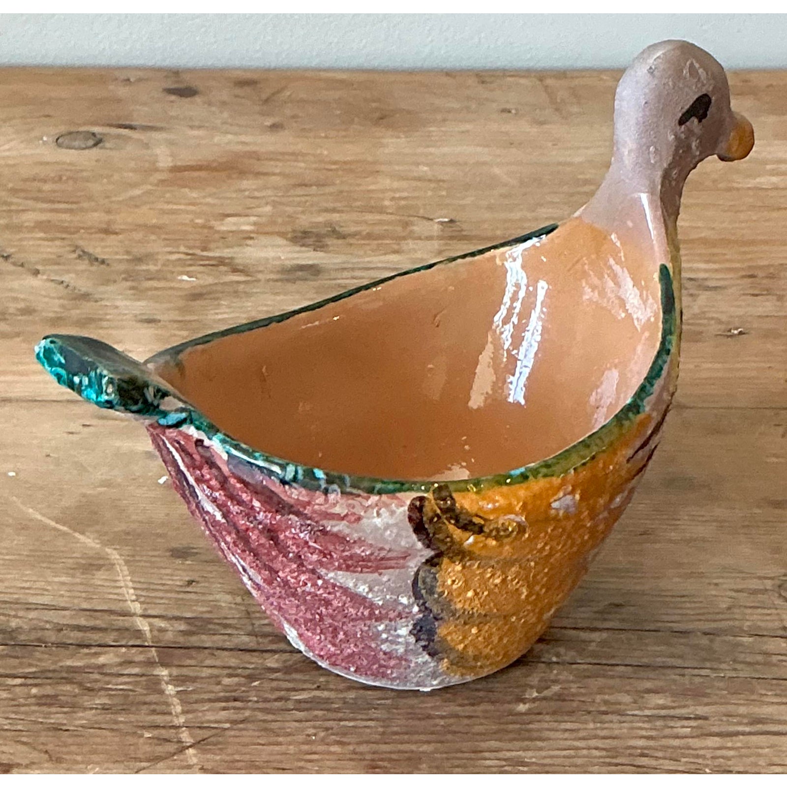 Vintage Boho Hand Painted Bird Bowl - Top view