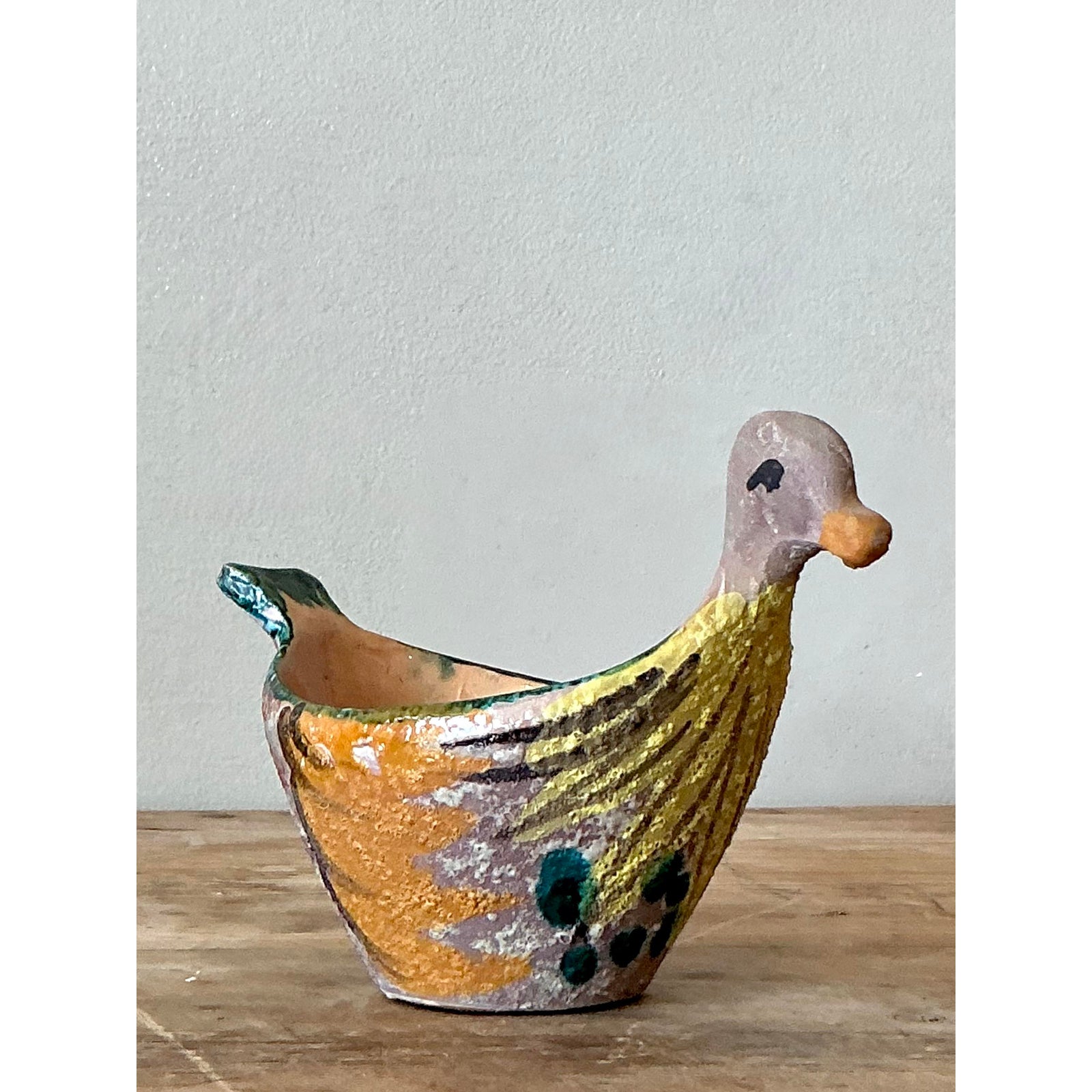 Vintage Boho Hand Painted Bird Bowl - Detail view
