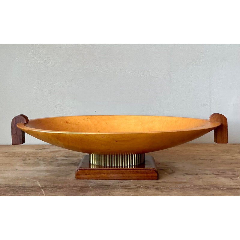 Vintage Postmodern Carved Wooden Centerpiece Bowl - Side view