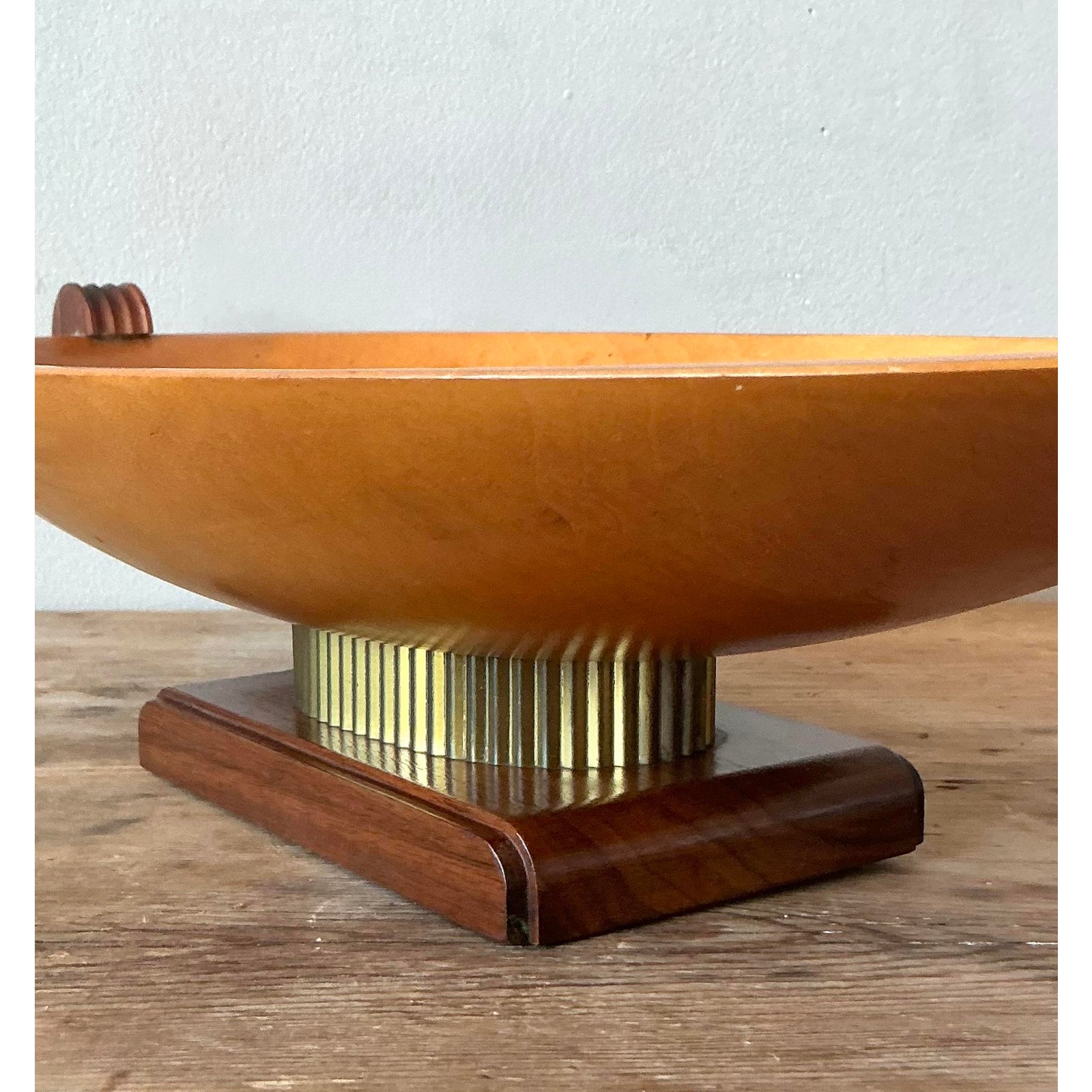 Vintage Postmodern Carved Wooden Centerpiece Bowl - Top view